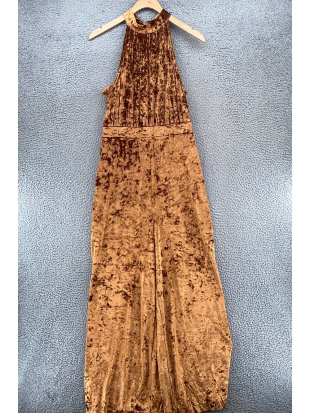 Storia Jumpsuit Womens Medium Brown Velvet Halter Tie Neck Wide Leg Holiday NWT